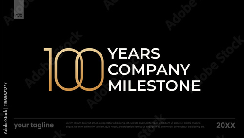 100 years company milestone gold minimal anniversary logo banner template