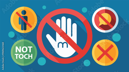 Stop signs for touching people and talking at a public place to promote safety and social distance during events