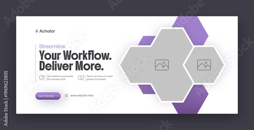 SaaS Workflow Purple Hexagon Web Banner Facebook Cover Template