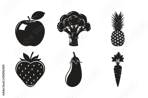 Fresh produce silhouette set bundle with apple and carrot set bundle.