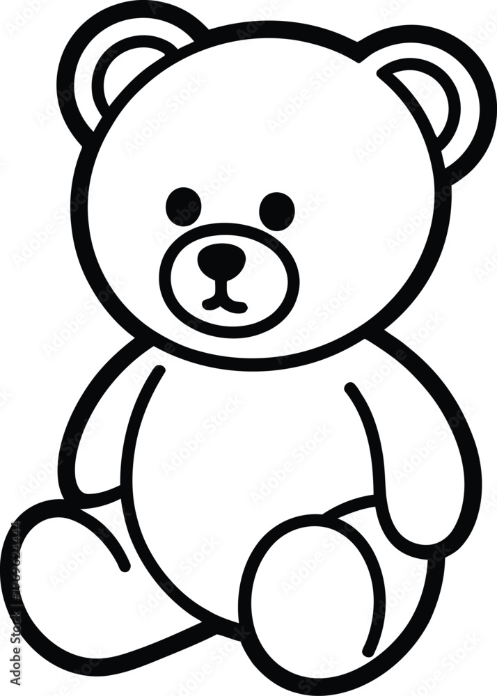 Obraz premium Simple Sitting Teddy Bear Line Art Illustration for Coloring