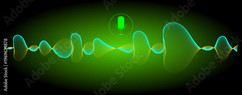 Voice Recognition with a microphone and sound waves - illustration