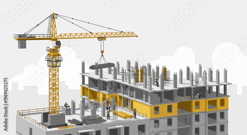 Construction Site with Crane Building Structure.