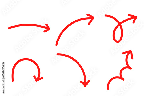 手書き風矢印セット シンプルで使いやすい方向指示デザイン素材　赤