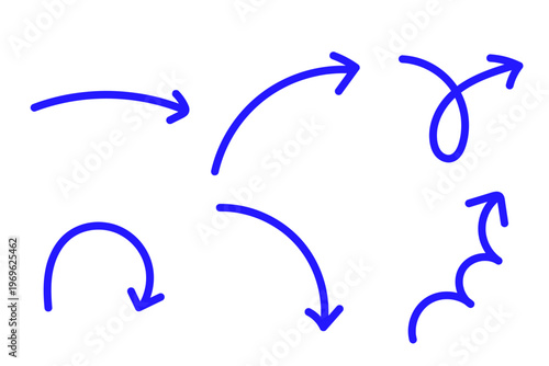 手書き風矢印セット シンプルで使いやすい方向指示デザイン素材　青