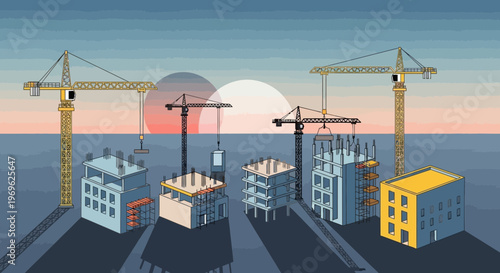 Construction Site with Cranes and Buildings Under Development 4.
