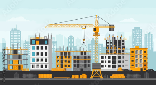 Construction Site with Cranes and Buildings Under Development 10.