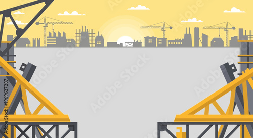 Construction Site Yellow Crane Structure.