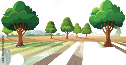 Landscape with trees and fields in a rural area during daytime