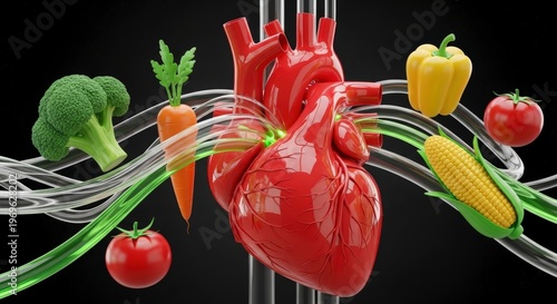 Healthy heart with fresh vegetables.