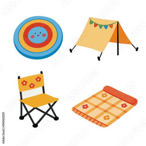 Cute Cartoon Camping Gear Illustration Set