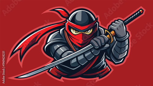 Ninja character holding a sword with a red background during a dynamic action pose