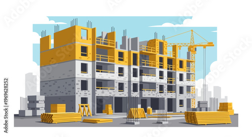 Modern Apartment Building Under Construction.