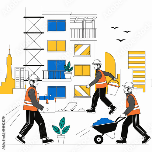 construction worker with blueprint