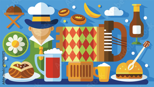 Celebration with music and food featuring beer, pastries, and accordion in a lively setting