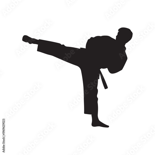 Taekwondo side kick silhouette icon vector flat illustration design.

