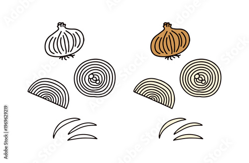 色ありと白黒のたまねぎのイラストセット