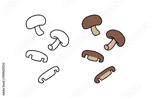 色ありと白黒のしいたけのイラストセット