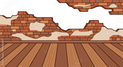 Distressed brick wall and wooden floor, an abstract background for creative design projects and interior themes