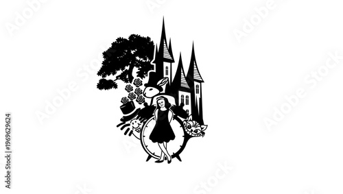 Alice in Wonderland, black isolated silhouette