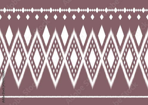 Traditional Ikat Geometric Pattern Border in Rose and White