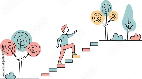 Person climbing steps towards growth and achievement