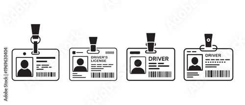 Driver's License and ID Card Icons. with Clips on White Background.