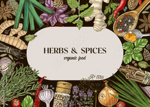 Herbs and spices shop oval label