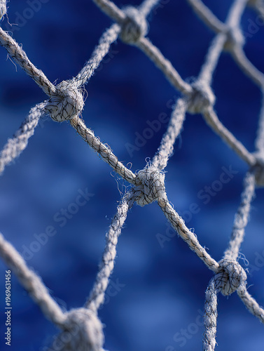 Close-up of a rope net with knot details
