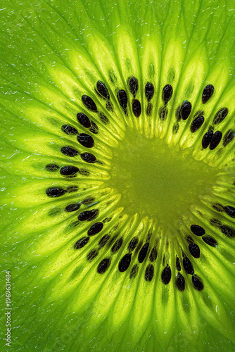 Close-up of Fresh Green Kiwi Fruit Slice