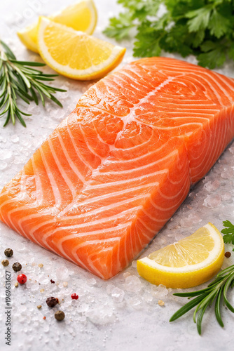 Raw Salmon Fillet with Lemon and Herbs