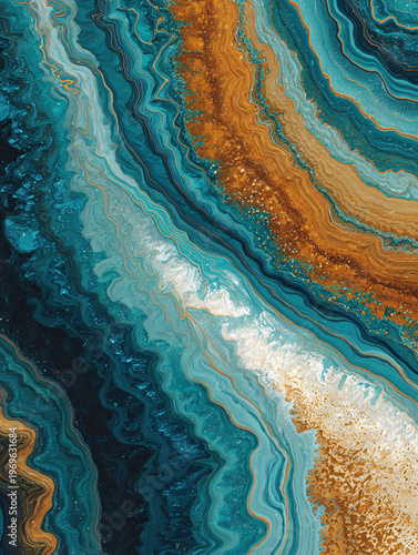 Abstract Agate-like Swirls with Teal and Orange Tones