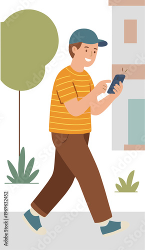 Man walking down street while looking at smartphone in hand