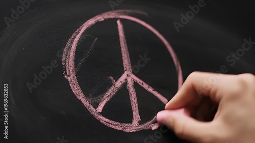 Wallpaper Mural Hand drawing a pink peace sign on black chalkboard Torontodigital.ca