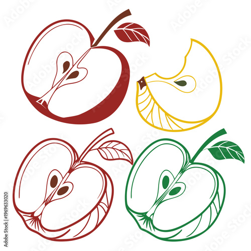 Apple Slice Vector Illustration Set, Fresh Fruit Cut Design Collection
