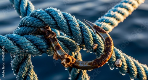 Close-up of weathered nautical rope.