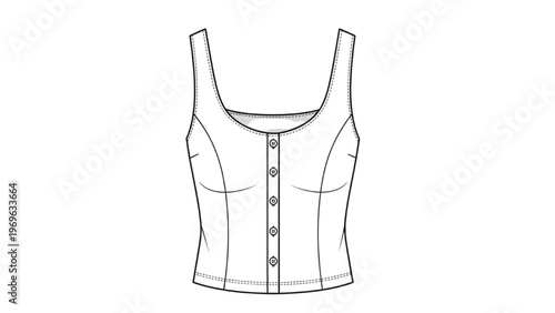 Vector CAD design of a sleeveless top with buttons in fashion style