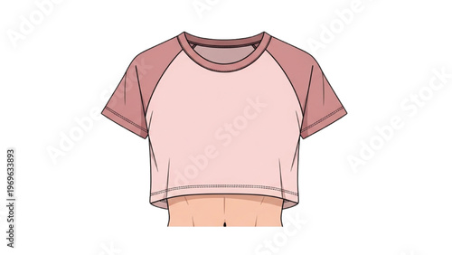 Vector illustration of a pink cropped T-shirt in a modern CAD design style
