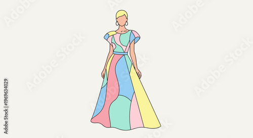 Abstract Geometric Pattern Maxi Dress Fashion Illustration.