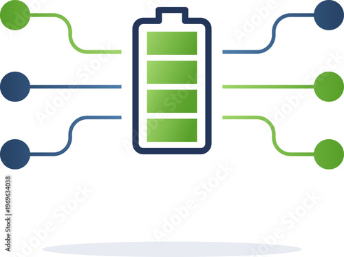 Energy Storage Network Icon with Battery and Multi-Source Power Connection System