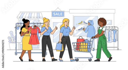 Diverse group of women enjoying shopping together.