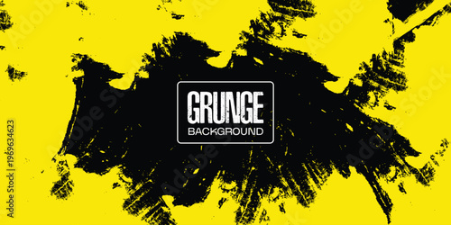Grunge background with black brush strokes on yellow