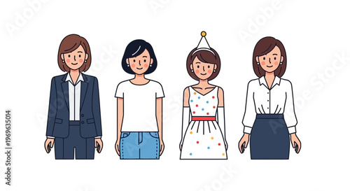 Four women in different outfits and styles.