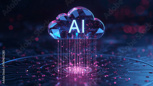 Cloud and edge computing technology data transfer concept. A large cloud icon is in the center, Ai Brain Cloud Big data, network, Science and futuristic ai cloud background concept.