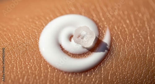 White cream swirl on brown surface.