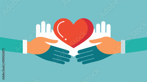 Hands come together to hold a heart shape symbolizing care and support in a simple design