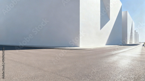 Modern White Architectural Structures with Empty Road