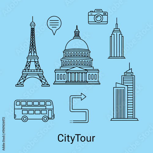 City tour with landmarks and transportation travel eiffel tower capitol building