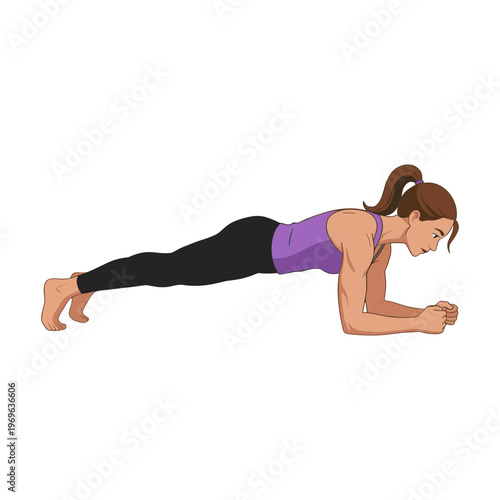 Woman doing plank exercise on floor with hands and toes