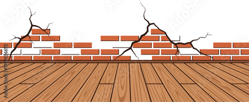 Cracked brick wall and wooden floor illustration symbolizing structural damage and neglect